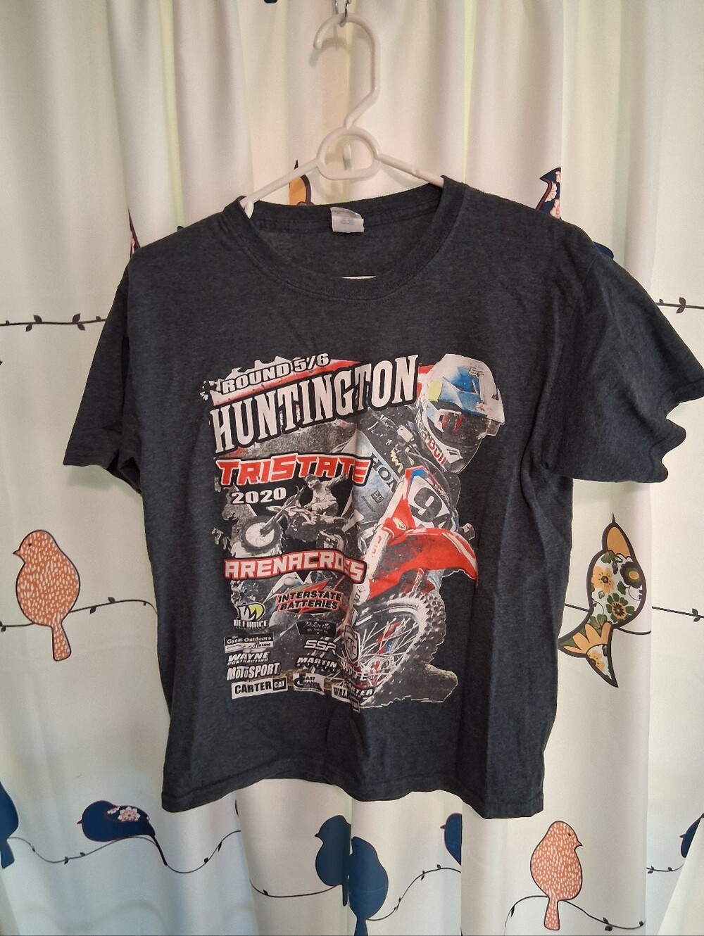 Gildan Kids Dark Gray Huntington Motocross Graphic Tee Size L (Youth)
